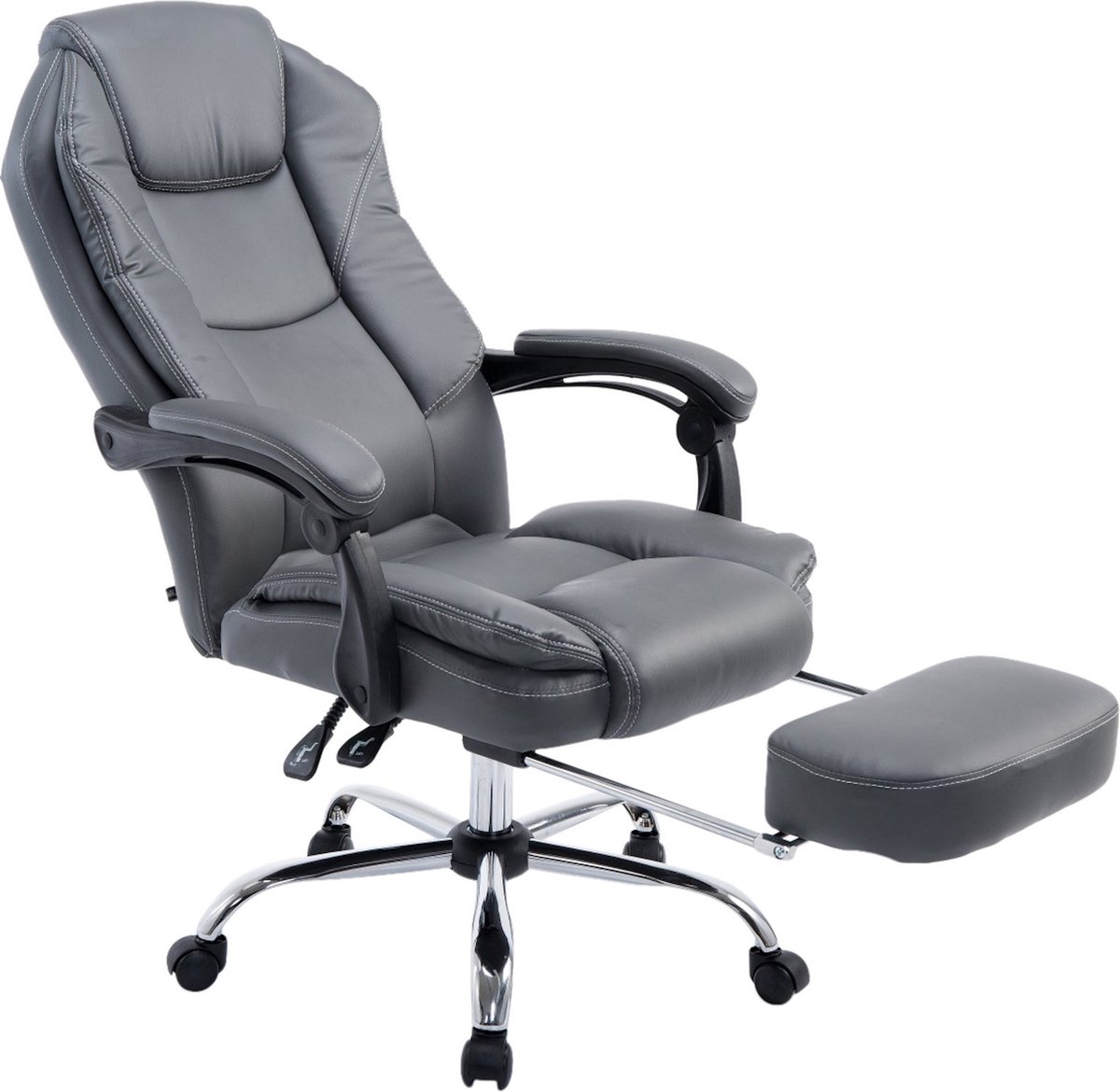 Premium Bureaustoel XL - Op wielen - Grijs - Ergonomische bureaustoel - Voor volwassenen - Gamestoel Kunstleer - In hoogte verstelbaar