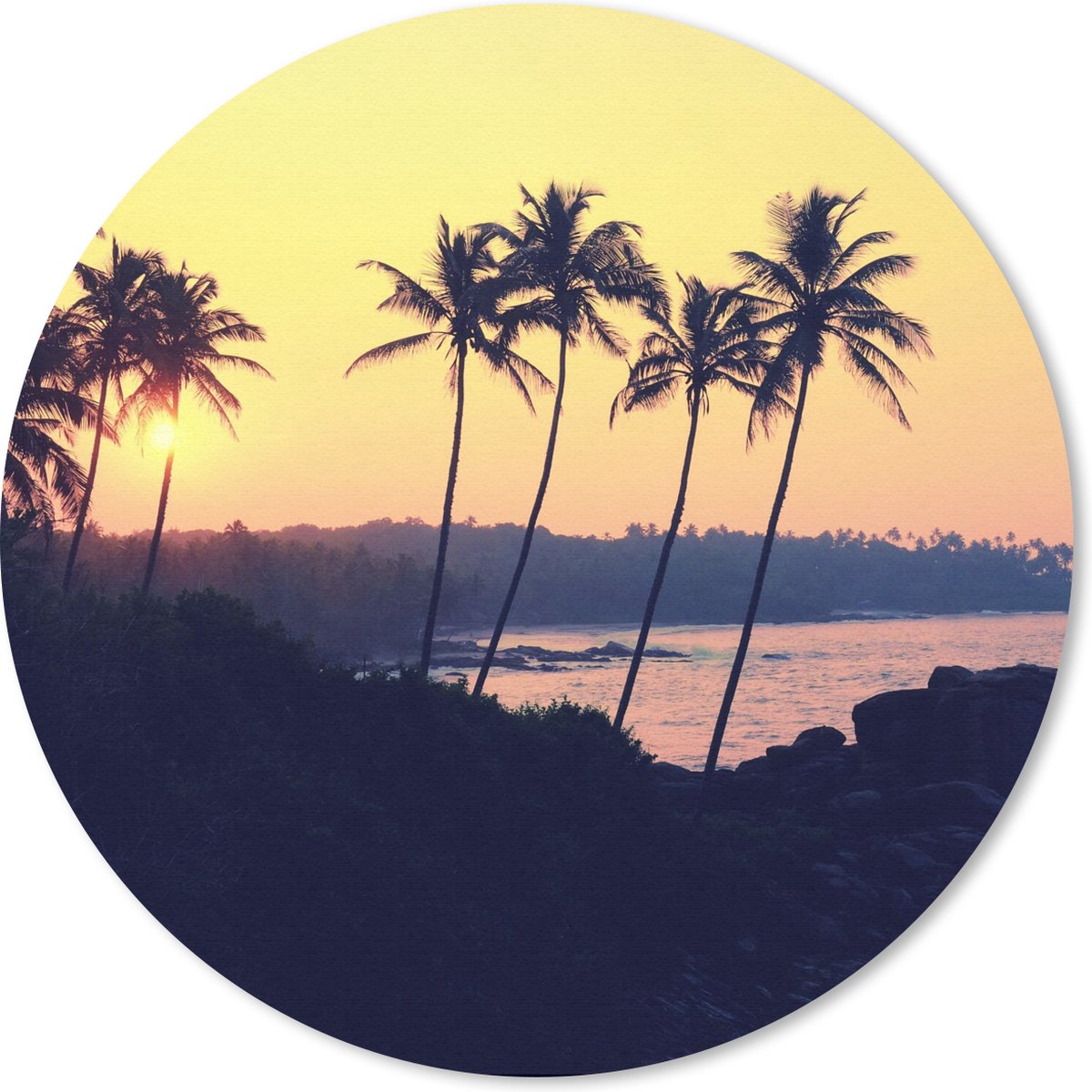 Muismat rond 30x30 cm - Mousepad Zee - Palmboom - Avond - Landschap - Ronde muismatten