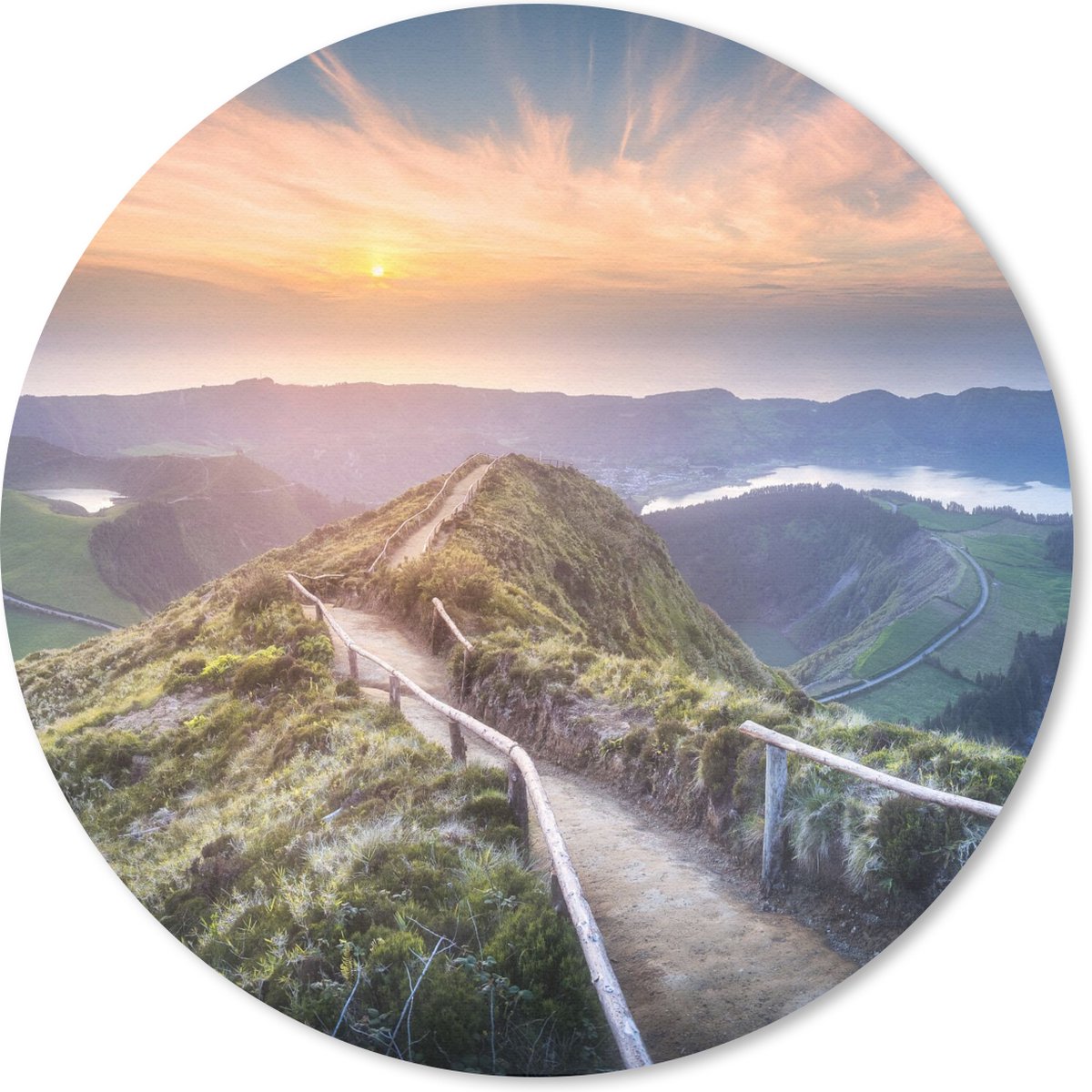 Muismat rond 40x40 cm - Mousepad Bergen - Zon - Natuur - Ronde muismatten