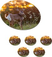 Onderzetters voor glazen - Rond - Hert - Planten - Zonsondergang - Wilde dieren - Natuur - 10x10 cm - Glasonderzetters - 6 stuks