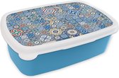 Broodtrommel Blauw - Lunchbox - Brooddoos - Patronen - Bloemen - Blauw - Vormen - 18x12x6 cm - Kinderen - Jongen