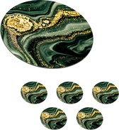 Onderzetters voor glazen - Rond - Marmer - Goud - Glitter - Groen - Marmerlook - Luxe - 10x10 cm - Glasonderzetters - 6 stuks