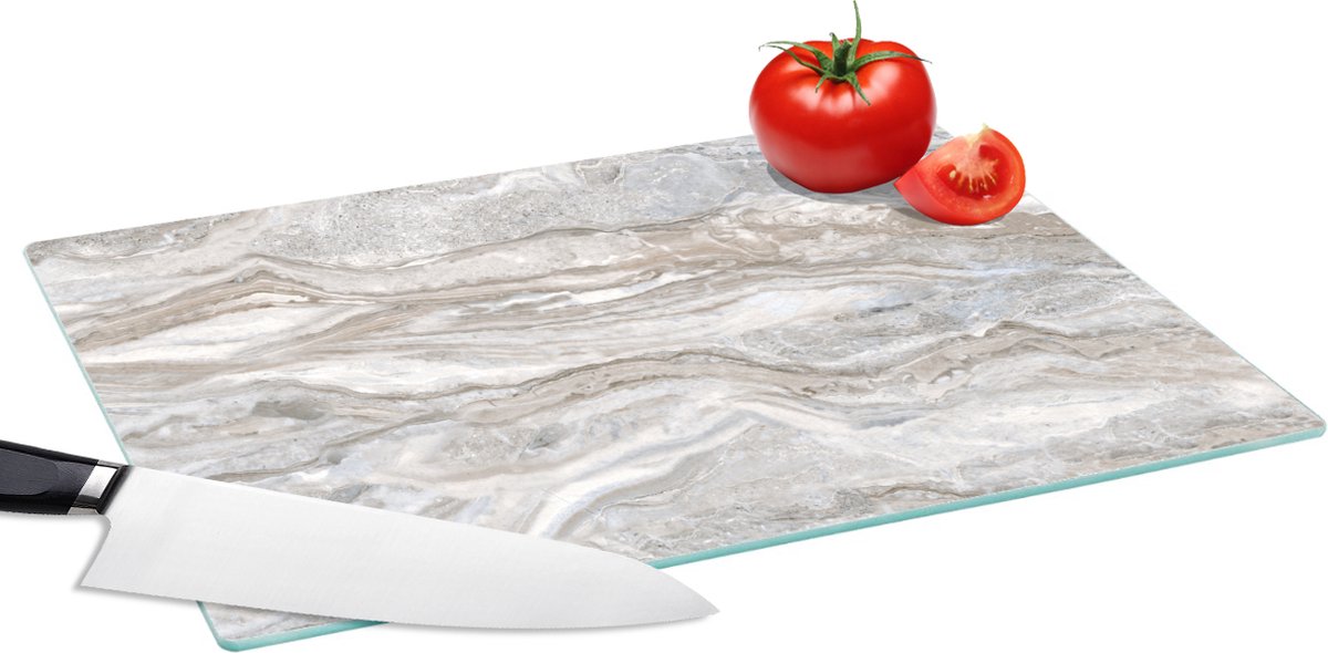 Glazen Snijplank - 39x28 - Marmer - Textuur - Grijs - Snijplanken Glas