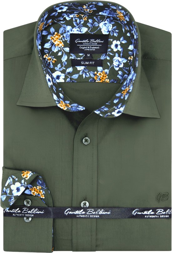 Heren Overhemd - Slim Fit - Paisley Contrastbeleg - Groen - Maat S