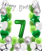 Snoes Ballonnen 7 Jaar Wit Groen Zilver Mega Ballon - Compleet Feestpakket 7 Jaar - Verjaardag Versiering Slinger Happy Birthday – Folieballon – Latex Ballonnen - Helium Ballonnen