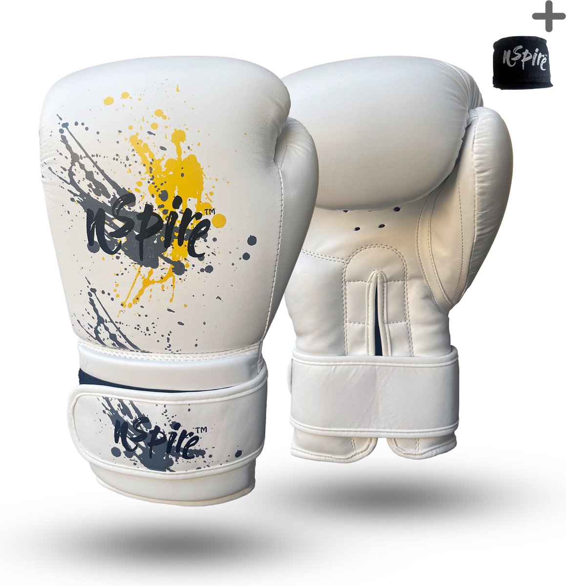 Nspire Sports : (kick) bokshandschoen - plus gratis bandage - Splash White - 12 oz