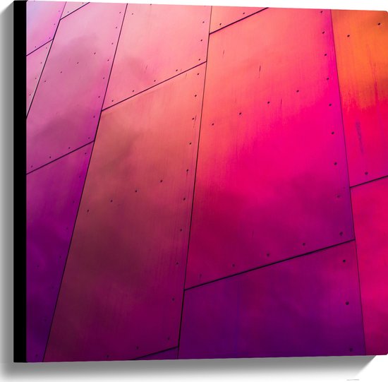 Canvas - Roze en Paarskleurige Rechthoeken - 60x60 cm Foto op Canvas Schilderij (Wanddecoratie op Canvas)