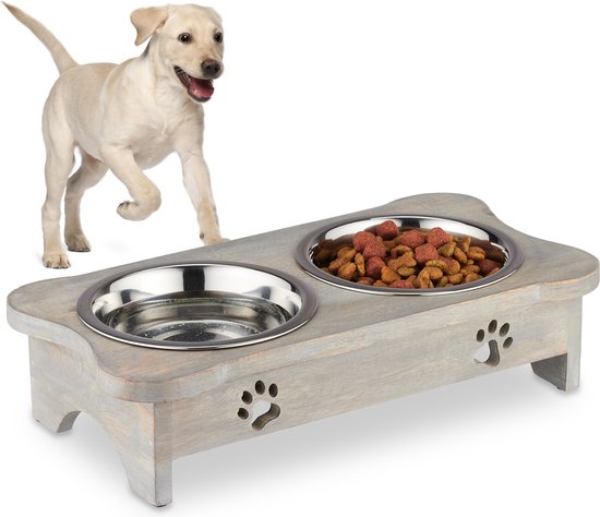 Relaxdays bol de nourriture pour chien sur pied - 2x bol de nourriture en  acier... | bol