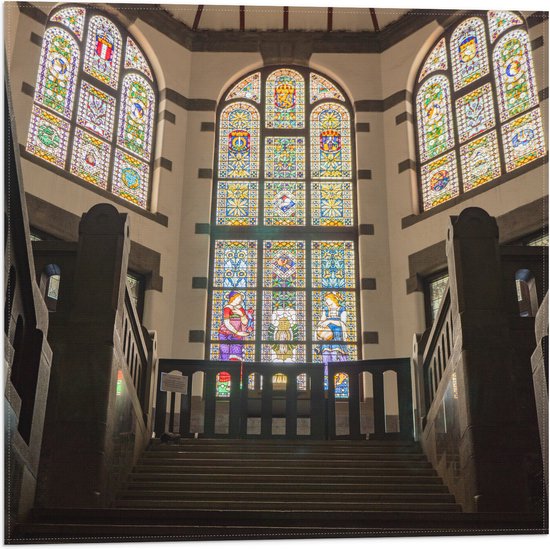 Vlag - Glas in Lood Ramen in Kerk - 50x50 cm Foto op Polyester Vlag
