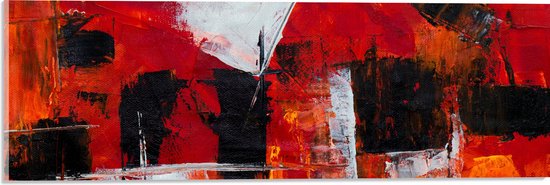 Acrylglas - Zwarte en Witte Verfvegen op Rode Achtergrond - 60x20 cm Foto op Acrylglas (Wanddecoratie op Acrylaat)