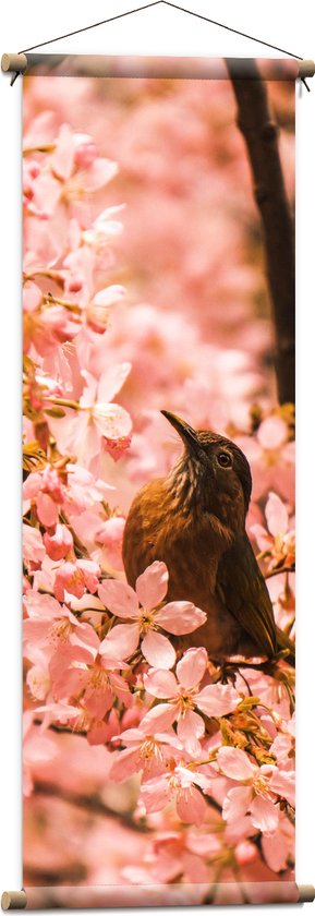 Textielposter - Bloemen - Dieren - Vogel - Kleuren - 40x120 cm Foto op Textiel