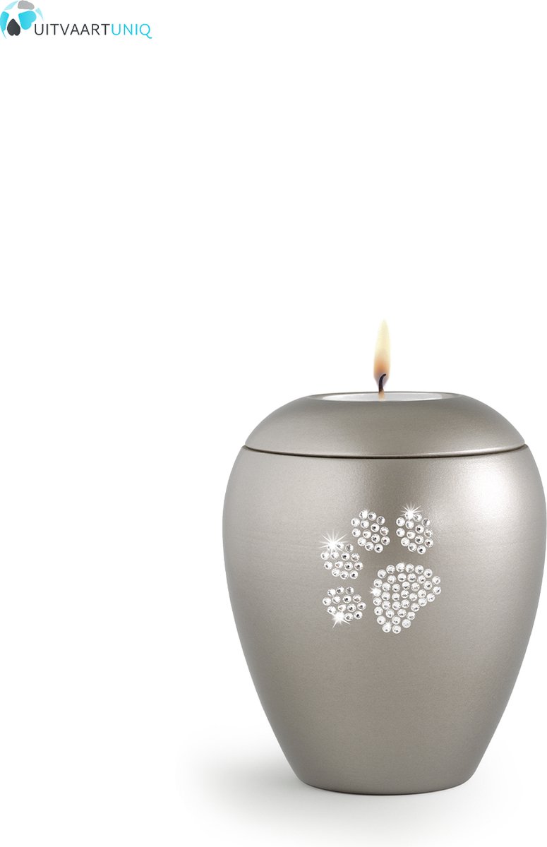 Dierenurn fumé paarlemoer swarovski pootafdruk met licht klein