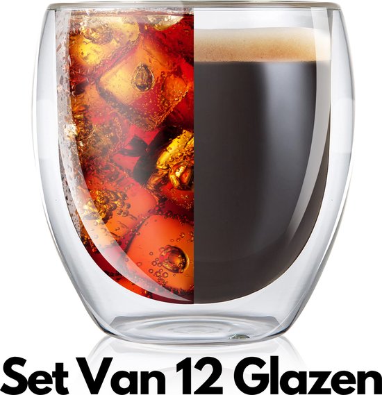 Powarkleen® - 250ml Set met 12 Dubbelwandige glazen - Theeglazen - Koffieglazen