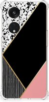 Smartphone hoesje OPPO Reno8 T 5G TPU Silicone Hoesje met transparante rand Black Pink Shapes