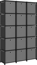 vidaXL - Kast - met - 15 - vakken - met - boxen - 103x30x175,5 - cm - stof - zwart