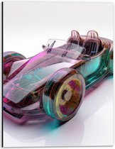 Dibond - Doorzichtige Auto met Paarse en Groene Kleuren - 30x40 cm Foto op Aluminium (Wanddecoratie van metaal)