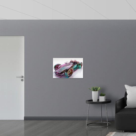 Acrylglas - Doorzichtige Auto met Paarse en Groene Kleuren - 75x50 cm Foto op Acrylglas (Wanddecoratie op Acrylaat)