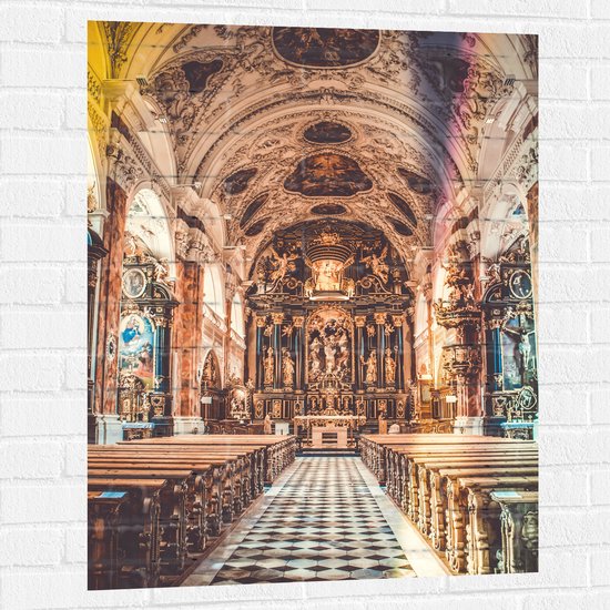 Muursticker - Kerk Vol met Prachtige Gouden Schilderingen - 75x100 cm Foto op Muursticker