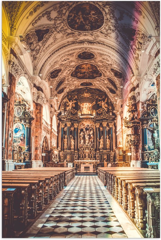 Poster (Mat) - Kerk Vol met Prachtige Gouden Schilderingen - 100x150 cm Foto op Posterpapier met een Matte look