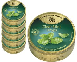 6 Blikjes Clear Mint Drops á 200 gram - Voordeelverpakking Snoepgoed