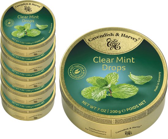 6 Blikjes Clear Mint Drops á 200 gram - Voordeelverpakking Snoepgoed