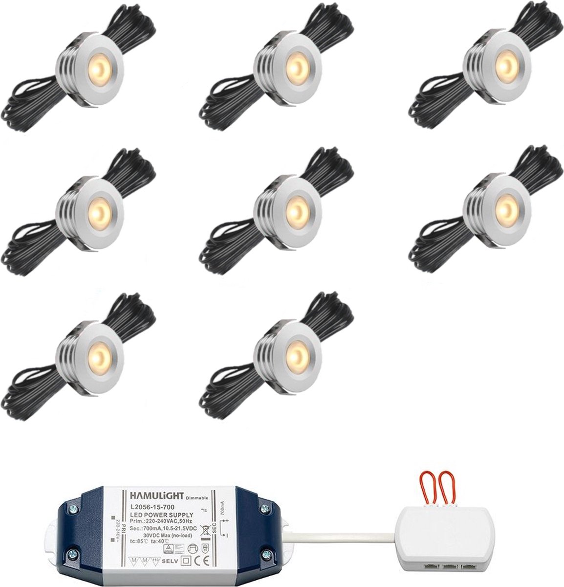 LED inbouwspot Pals bas inclusief trafo - inbouwspots / downlights / plafondspots / led spot / 3W / dimbaar / warm wit / rond / 230V / IP44 / - set van 8 stuks