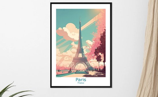 Print van Parijs met de Eiffeltoren in prachtige pastelkleuren - Illustratie Parijs - poster 50x70cm