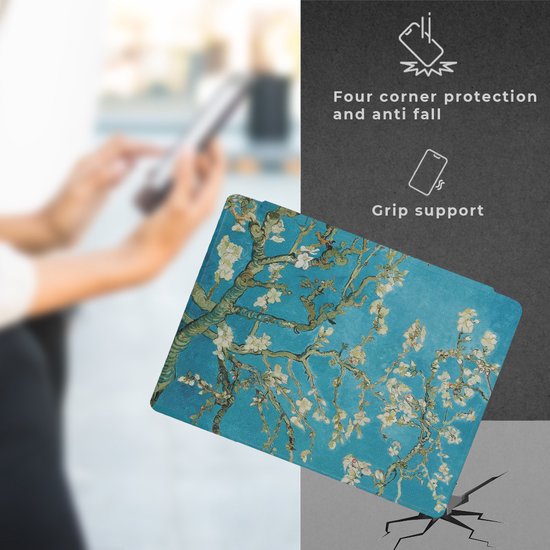 Lunso - Geschikt voor Kobo Aura H20 Edition 1 hoes (6.8 inch) - Vegan Saffiano Leren sleep cover - Van Gogh Amandelbloesem - (niet voor de Kobo Aura edition 1) — afbeelding 3