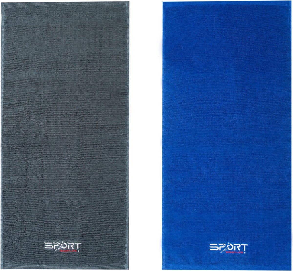 Set: Sporthanddoek Army Gray + Navy Blue - 75x35cm - 100% Katoen - Sport Towel Blauw + Grijs / Groen