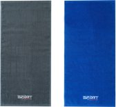 Set: Serviette de sport Army Grey + Blue Marine - 35x75cm - 100% Katoen - Serviette de Sport Blauw + Grijs / Vert