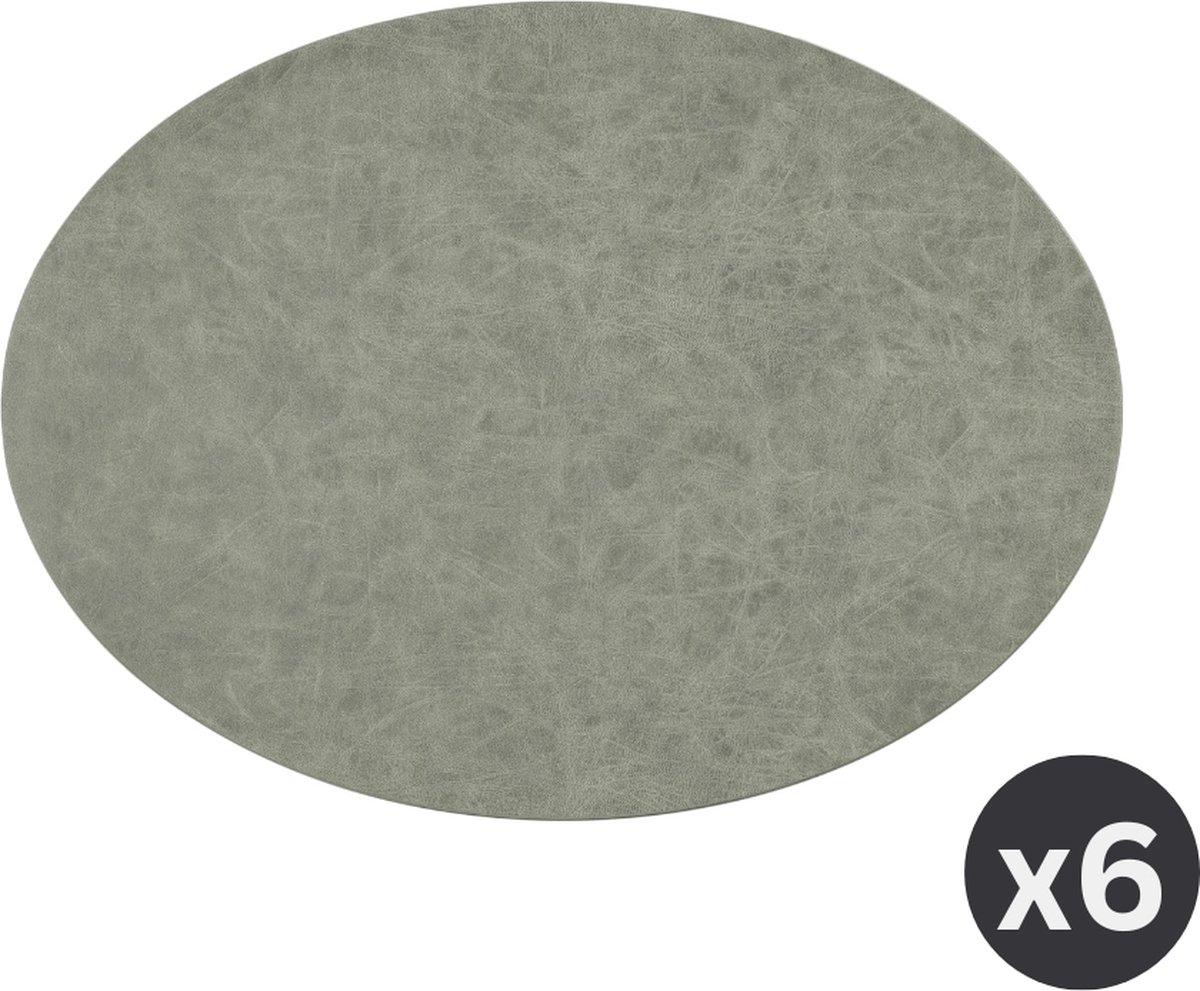 Placemat TRUMAN SET/6, oval, 33x45 cm, double layer, charcoal
