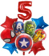 Superhelden Verjaardag Versiering - Leeftijd: 5 jaar - Superhelden Ballonnen - 10 delig - Superhelden Kinderfeestje - Superhelden Feestpakket - Folieballon / Heliumballon / Leeftijdballon - Superhelden XL Ballon - Feestversiering - Hoera 5 jaar!