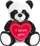 BRUBAKER Panda pluche beer -hart rood - I Love You - 25 cm - Panda knuffel - Teddybeer - Pluche teddy knuffel - Knuffel zwart wit - Moederdag cadeautje