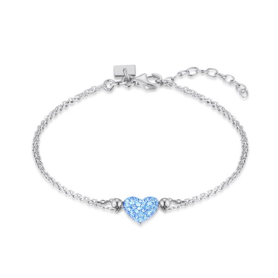Twice As Nice Armband in zilver, hart, lichtblauwe kristallen 17 cm+3 cm