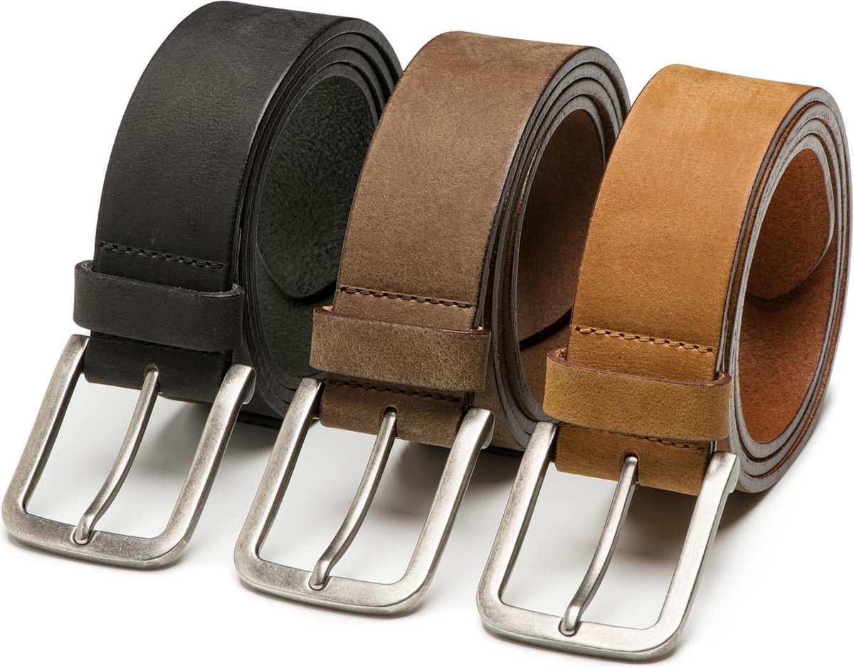 DTCH.FIT Herenriem Leer Jaxx - Riem Taupe, Zwart & Cognac - Jeans Broekriem - Riemmaat 95cm - Totale lengte 110cm - 3 Stuks