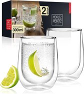 2 x 300 ml drinkglazen set dubbelwandig – dubbelwandige glazen voor cocktails, water, thee, koffie of longdrinks – vaatwasmachinebestendig