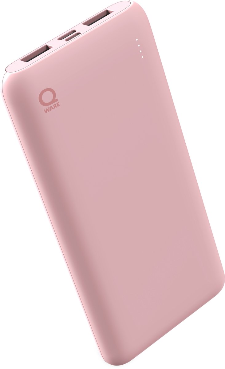 Qware - Powerbank - USB-C/USB-A - 10.000 mAh - Geschikt voor Apple Iphone/Samsung - 3x Volledig Vol – Roze