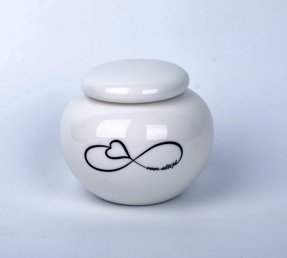 Keramieken Mini Urn - Hoogglans wit - Met afbeelding