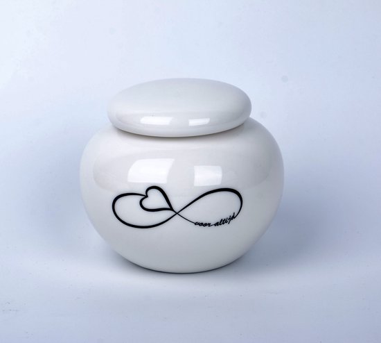 Keramieken Mini Urn - Hoogglans wit - Met afbeelding