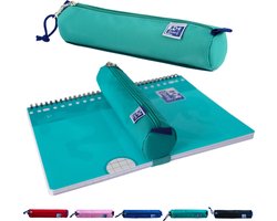 Oxford Etui - turqouise met elastiek - ronde pennenetui 22cm - etui jongens - etui meisjes