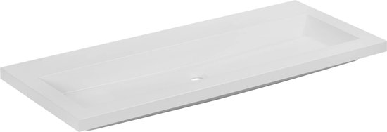 Saqu Mineralmarmor Waschbecken 120x51cm - Weiß 2 Hahnlöcher