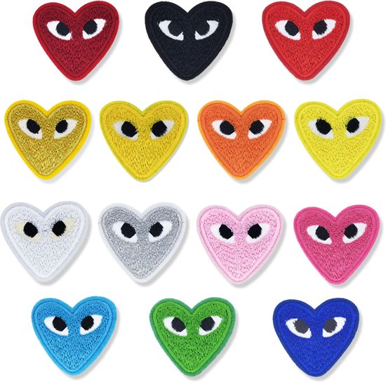 Patchs Vêtements - Coeurs colorés avec yeux 14 pièces - Patchs - Emblème  thermocollant