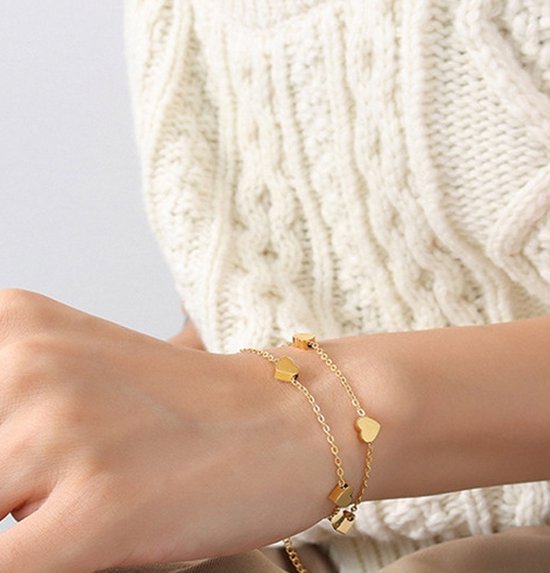 Armband dames met hartjes gold plated- Met geschenkverpakking - 15cm t/m 21cm - Armbanden met hartje - Sophie Siero