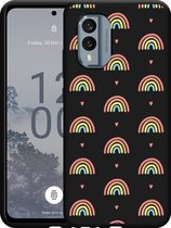 Cazy Hoesje Zwart geschikt voor Nokia X30 Regenboog Patroon