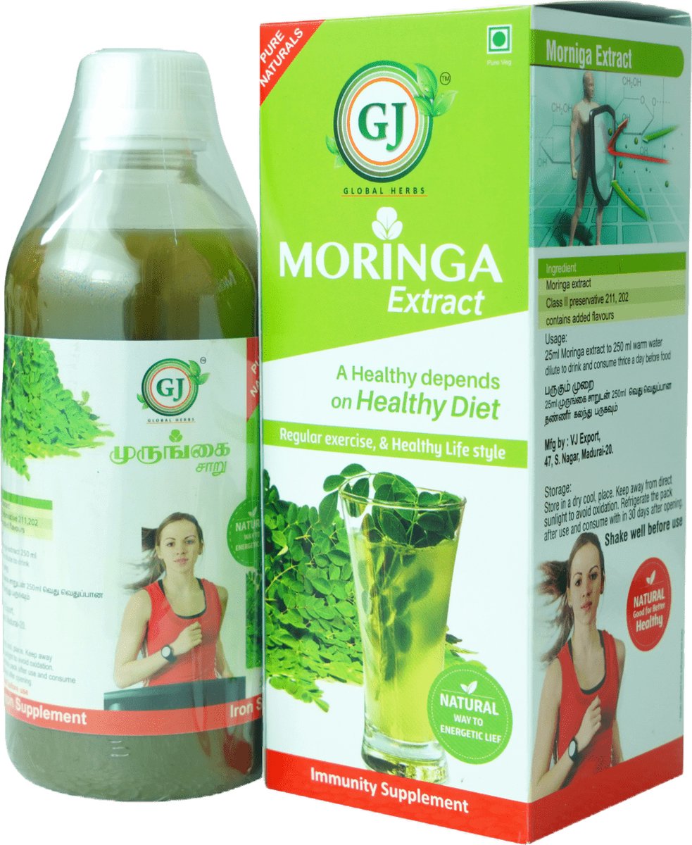 GJ Global Herbs Moringa Extract Weerstand Supplement 500 ml bol