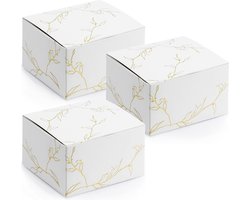 PartyDeco cadeaudoosje Nature - Bruiloft bedankje - 20x - wit/goud - papier - 6 x 4 cm