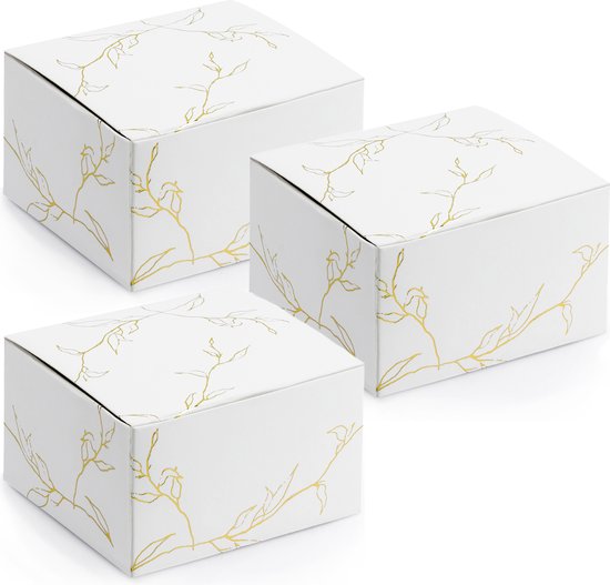 Boîte cadeau PartyDeco Nature - Faveur de mariage - 20x - blanc/or - papier  - 6 x 4 cm | bol