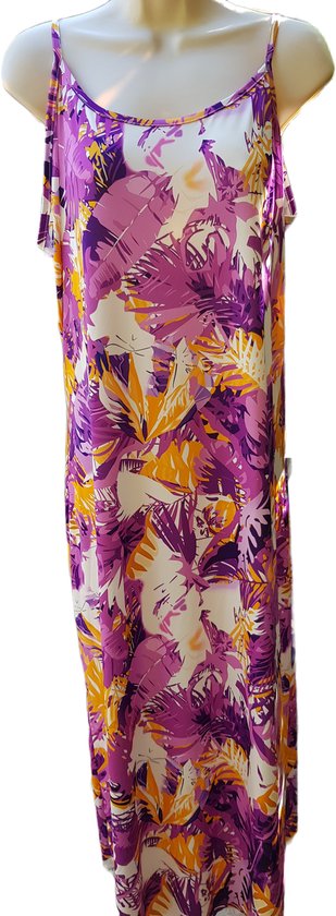 Dames jurk met zijsplit print paars One size 38/44