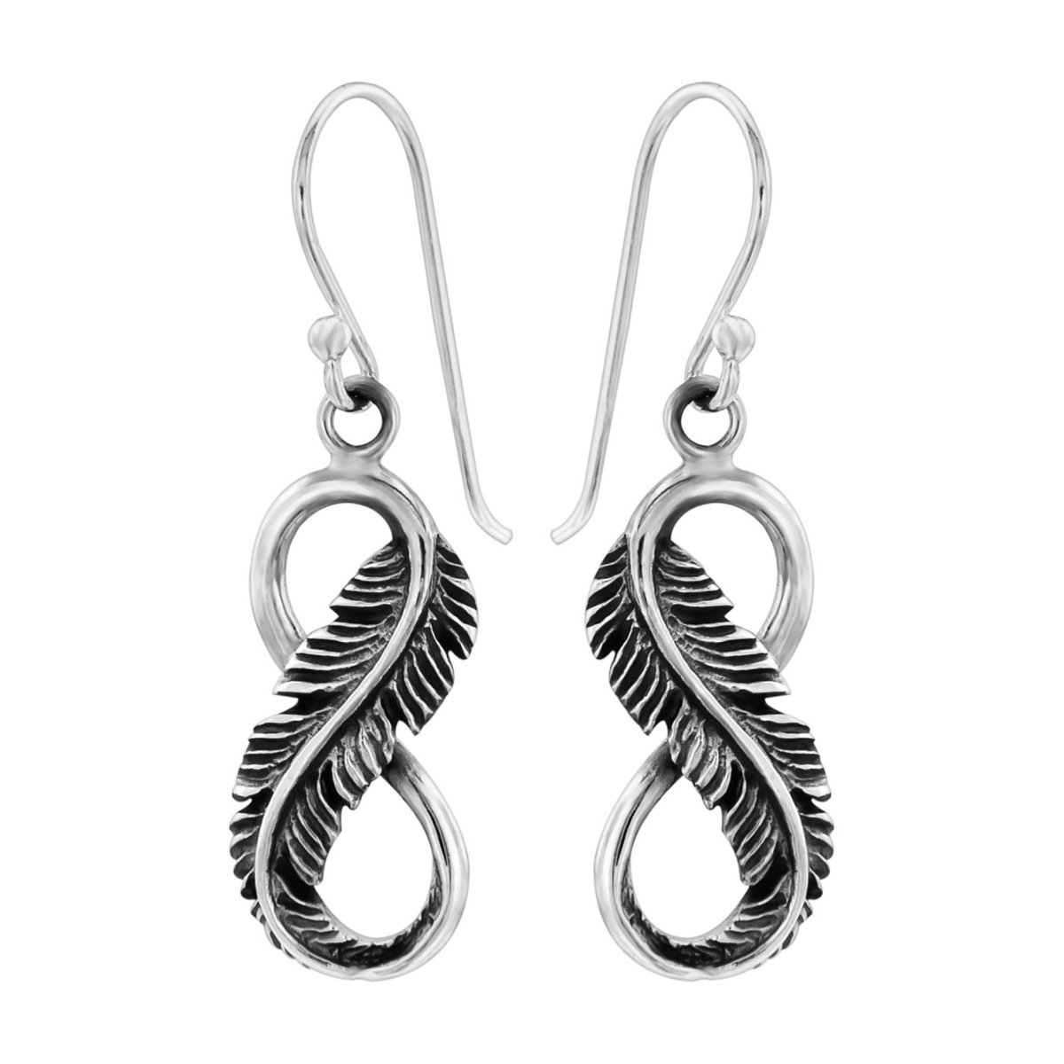 Zilveren oorbellen | Hangers | Zilveren oorhangers, infinity teken met veer