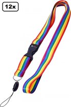 12x Keycord Regenboog 50cm - rainbow fun thema feest festival pride fun
